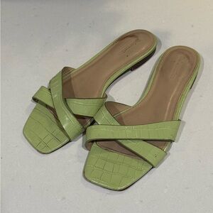 Reformation Light Green Croc-Embossed Slide Mules